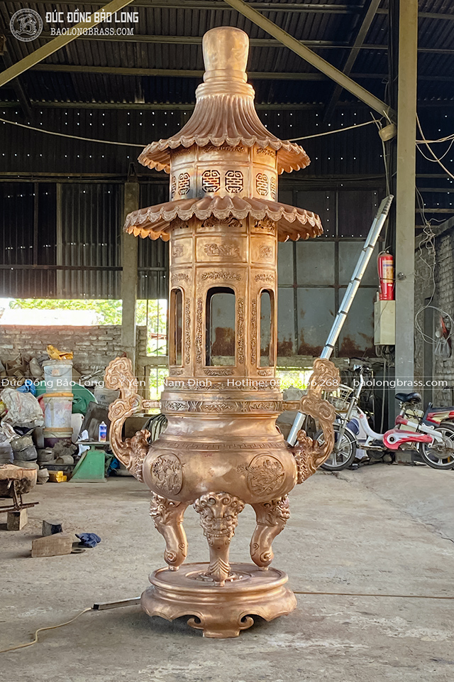 Lư Hương Đồng Đỏ Cao 2m5 Đúc Thủ Công