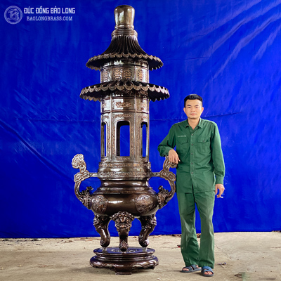 Lư Hương Đồng Đỏ Cao 2m5 Đúc Thủ Công