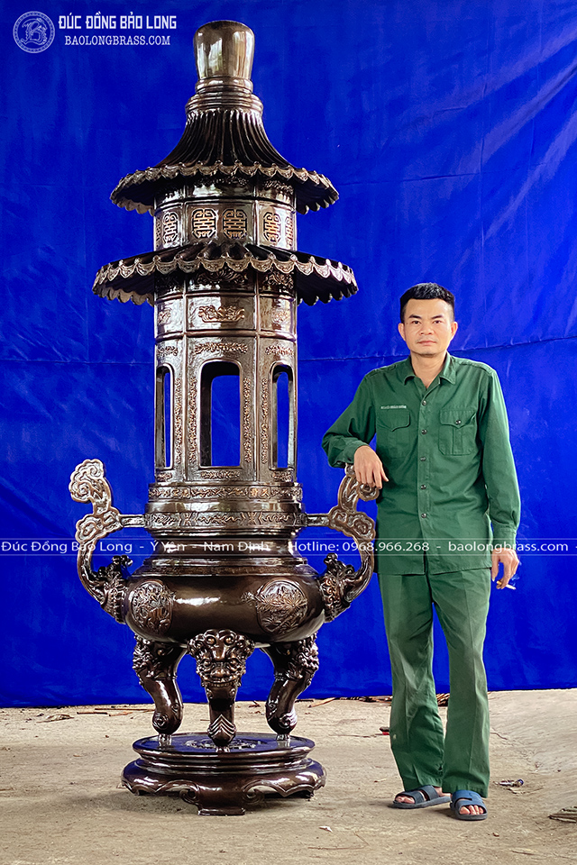 Lư Hương Đồng Đỏ Cao 2m5 Đúc Thủ Công