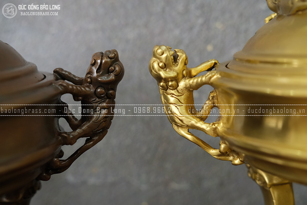 Lư Xông Trầm Tai Nghê Nắp Rồng Dáng Cổ Bằng Đồng Cao 24cm