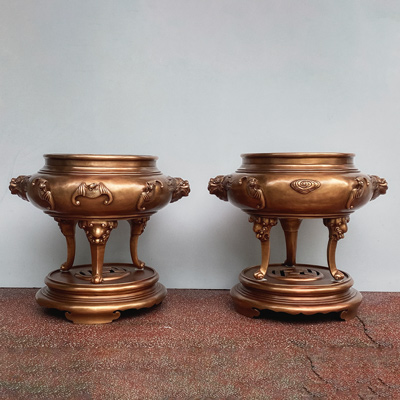 Lư Đỉnh Xông Trầm Hoa Văn Dơi Mây bằng Đồng Đỏ Cao 50cm
