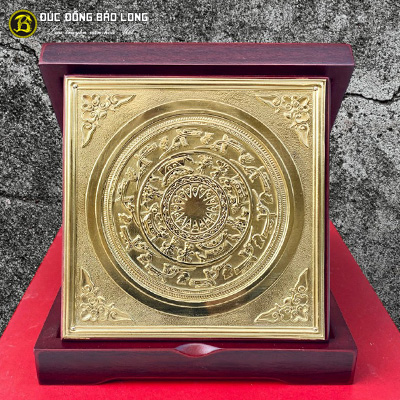 Tranh Mặt Trống Đồng, Đồng Vàng - Hộp Quà Tặng Khổ 16cm