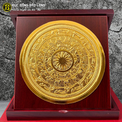 Tranh Mặt Trống Đồng, Đồng Vàng, Mạ Vàng 24k - Hộp Quà Tặng Khổ 23cm