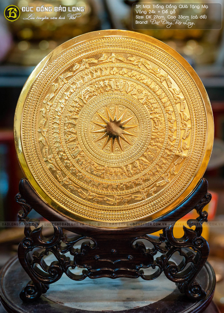tranh mặt trống đồng mạ vàng quà tặng cao 33cm