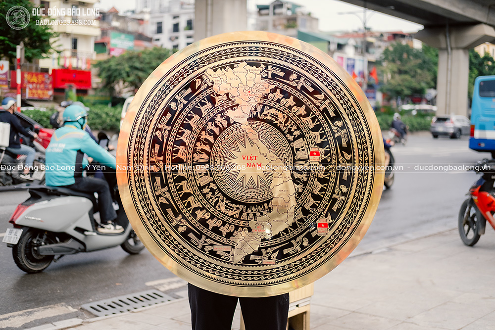 mặt trống đồng ăn mòn bản đồ Việt Nam 34 tỉnh thành đường kính 1m