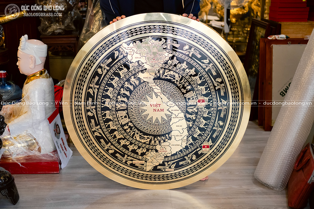 mặt trống đồng ăn mòn bản đồ Việt Nam 34 tỉnh thành đường kính 1m
