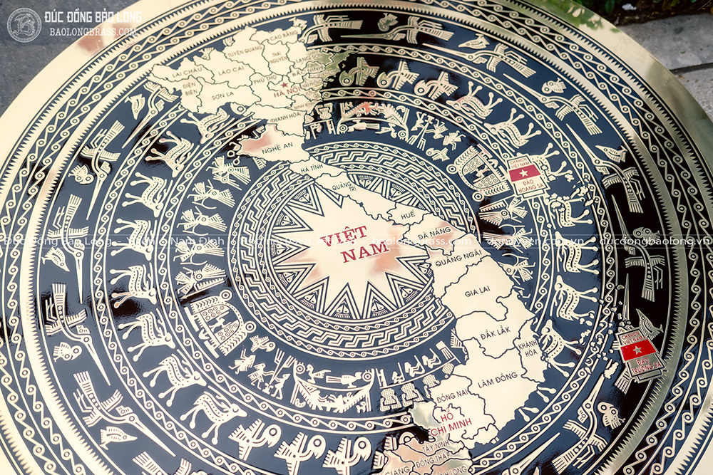 mặt trống đồng ăn mòn bản đồ Việt Nam 34 tỉnh thành đường kính 1m