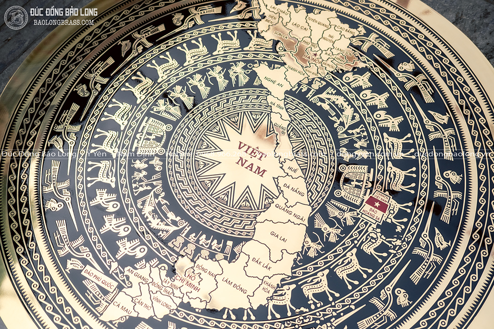mặt trống đồng ăn mòn bản đồ Việt Nam 34 tỉnh thành đường kính 1m
