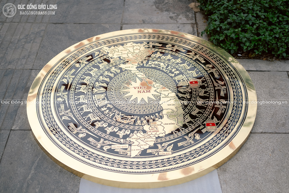 mặt trống đồng ăn mòn bản đồ Việt Nam 34 tỉnh thành đường kính 1m