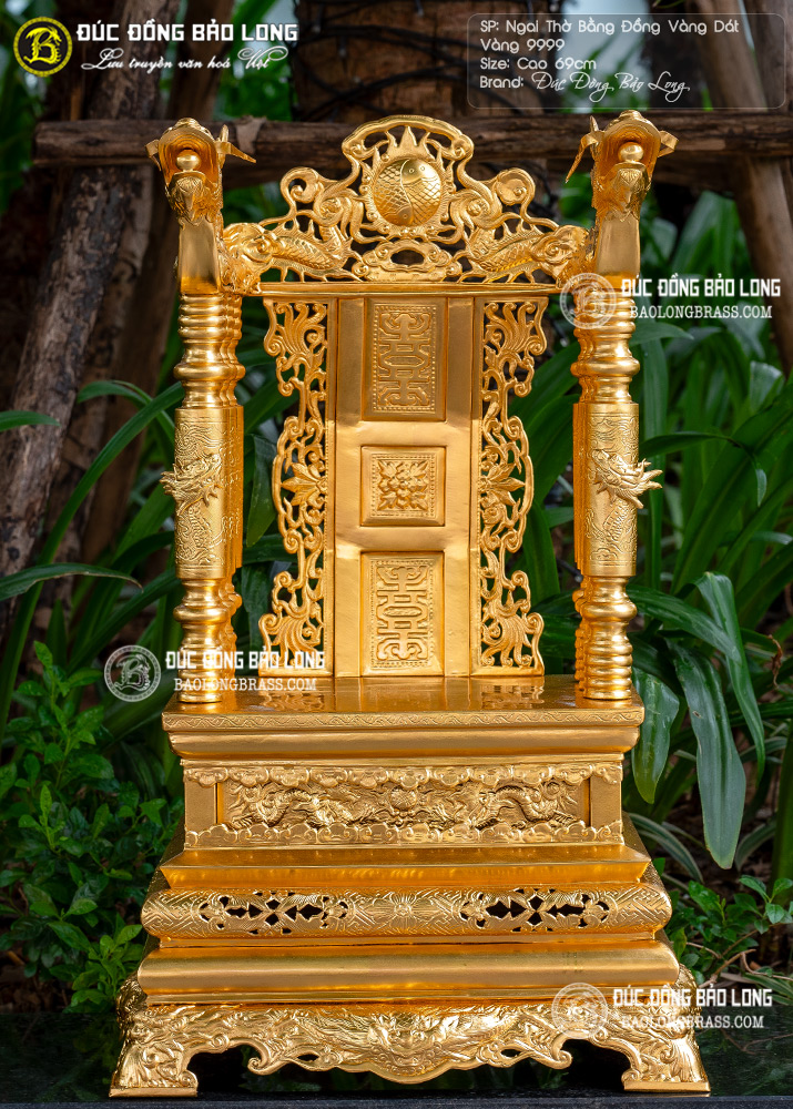 ngai thờ bằng đồng dát vàng 9999 cao 69cm cho phòng thờ gia tiên