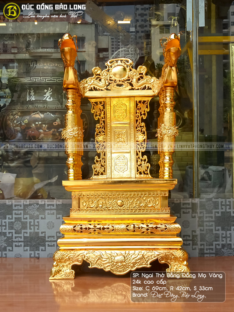 Ngai thờ bằng đồng thau 69cm Mạ vàng 24k