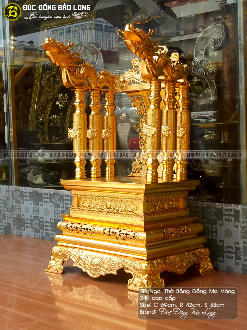 Ngai thờ bằng đồng thau 69cm Mạ vàng 24k