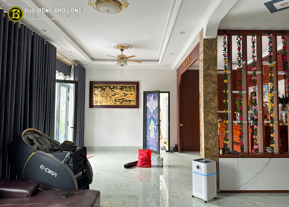 tranh đồng quê bằng đồng 1m97 x 1m07 mạ vàng 24k