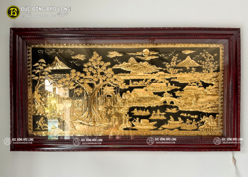 tranh đồng quê bằng đồng 1m97 x 1m07 mạ vàng 24k