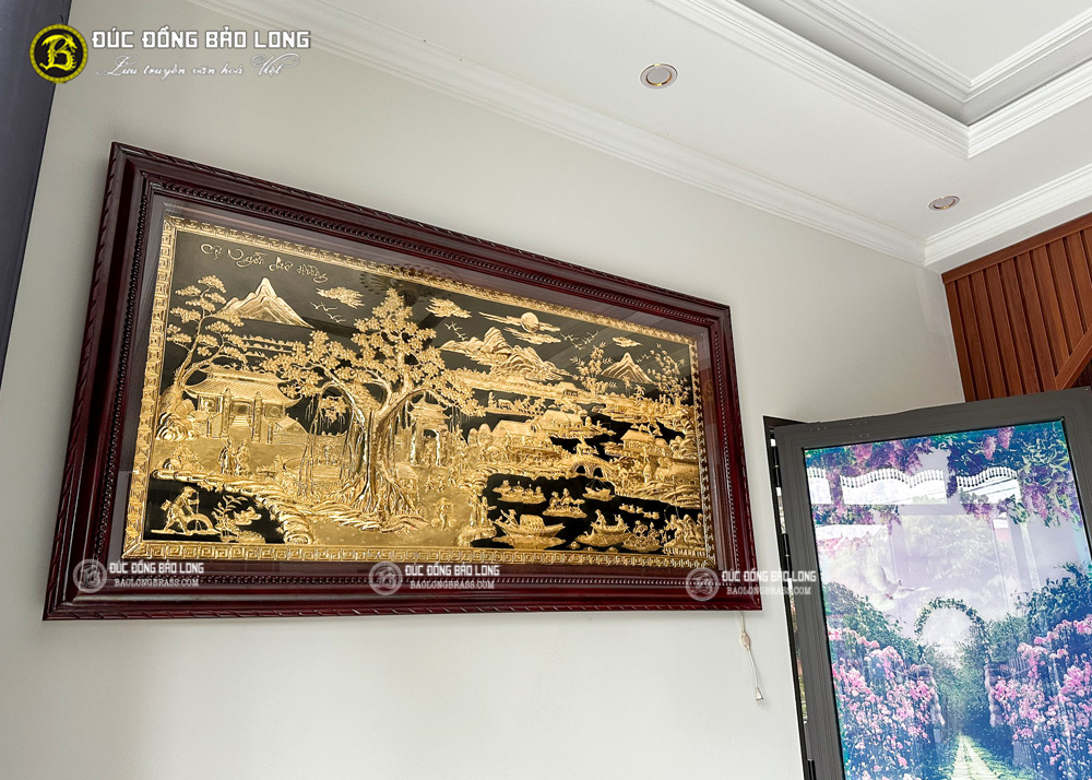 tranh đồng quê bằng đồng 1m97 x 1m07 mạ vàng 24k