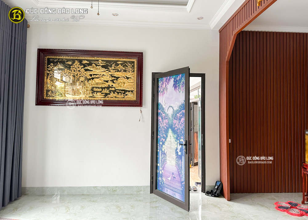 tranh đồng quê bằng đồng 1m97 x 1m07 mạ vàng 24k