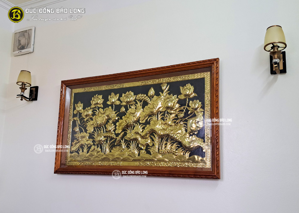 tranh hoa sen bằng đồng 1m55 x 88cm