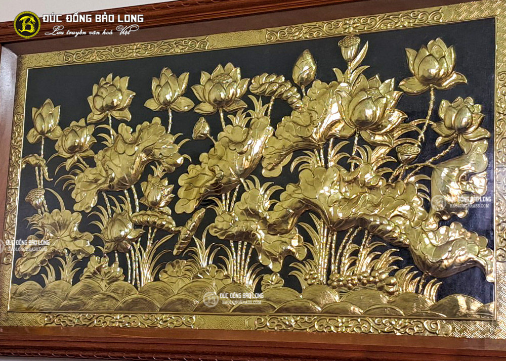 tranh hoa sen bằng đồng 1m55 x 88cm