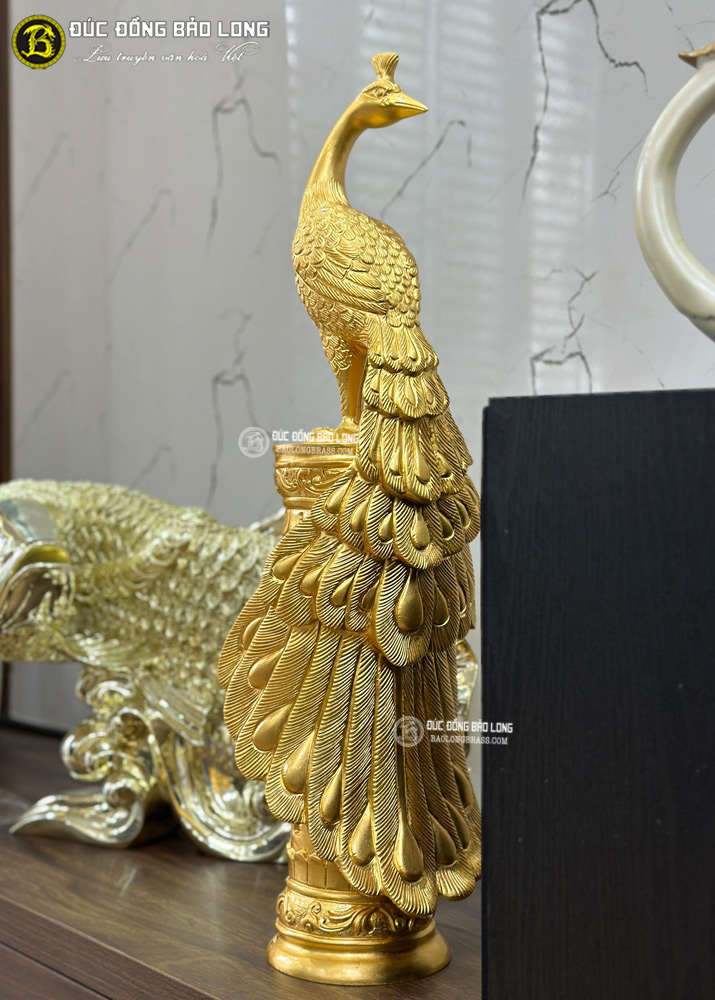 đôi chim công bằng đồng cao 60cm dát vàng