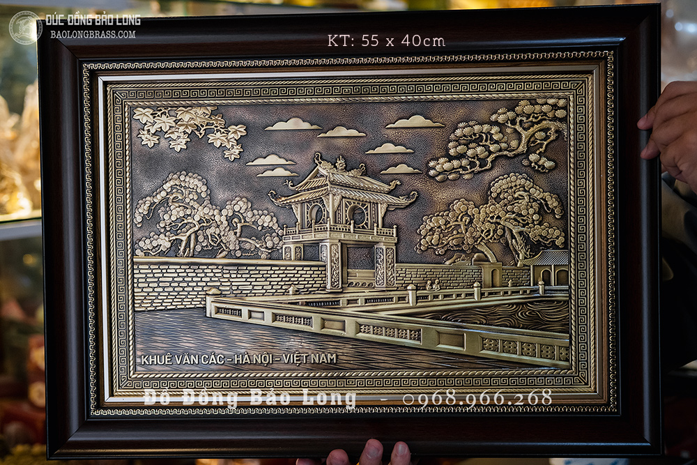 Tranh Đồng Khuê Văn Các Màu Trầm Cổ Khung Nhựa Composite Khổ 55cm x 40cm