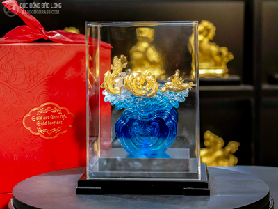 Tượng Cửu Ngư Quần Hội Dát Vàng 24K Cao 22Cm