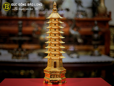 Tháp Văn Xương 9 Tầng Bằng Đồng Mạ Vàng 24k Cao 40cm