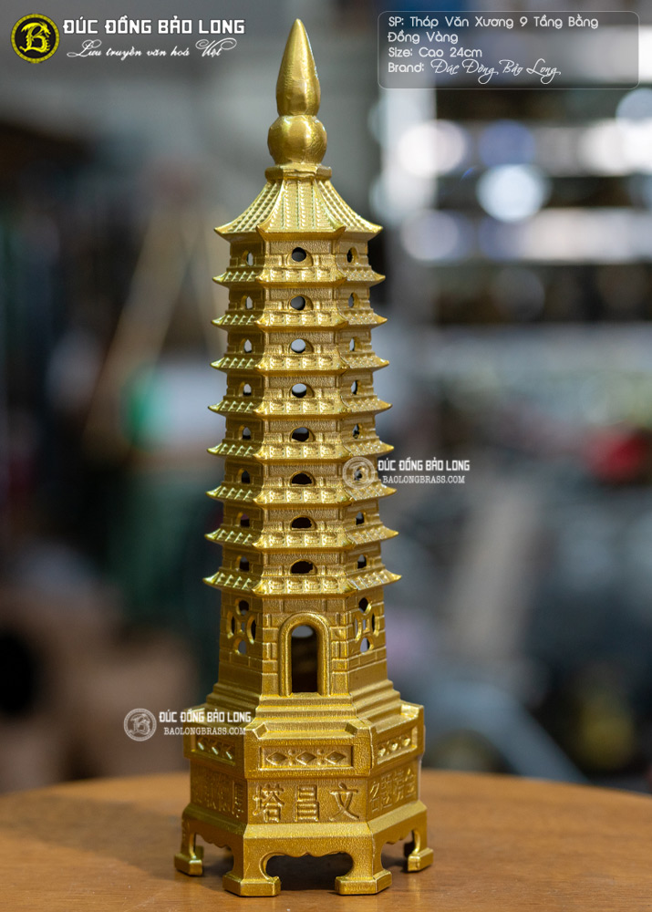 Tháp Văn Xương 9 Tầng Bằng Đồng Vàng Cao 24cm