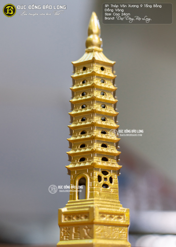Tháp Văn Xương 9 Tầng Bằng Đồng Vàng Cao 24cm