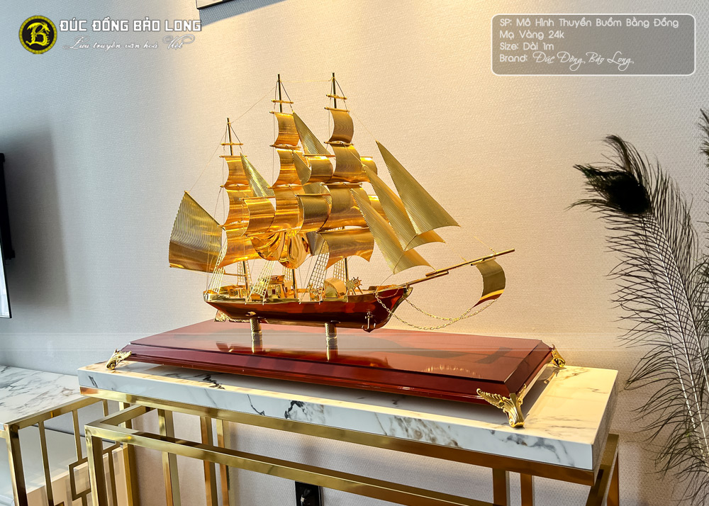 Mô hình Thuyền Buồm bằng đồng Mạ vàng 24k dài 86cm