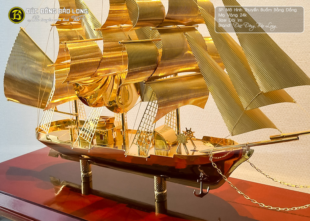 Mô hình Thuyền Buồm bằng đồng Mạ vàng 24k dài 86cm
