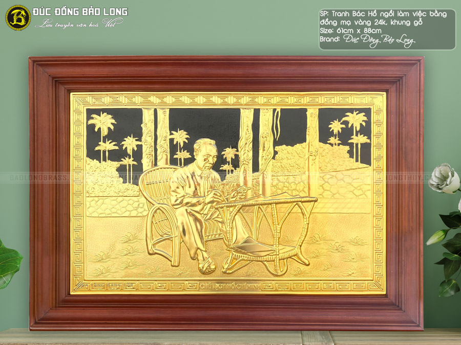 tranh Bác Hồ bằng đồng mạ vàng 61cmx88cm nền đen