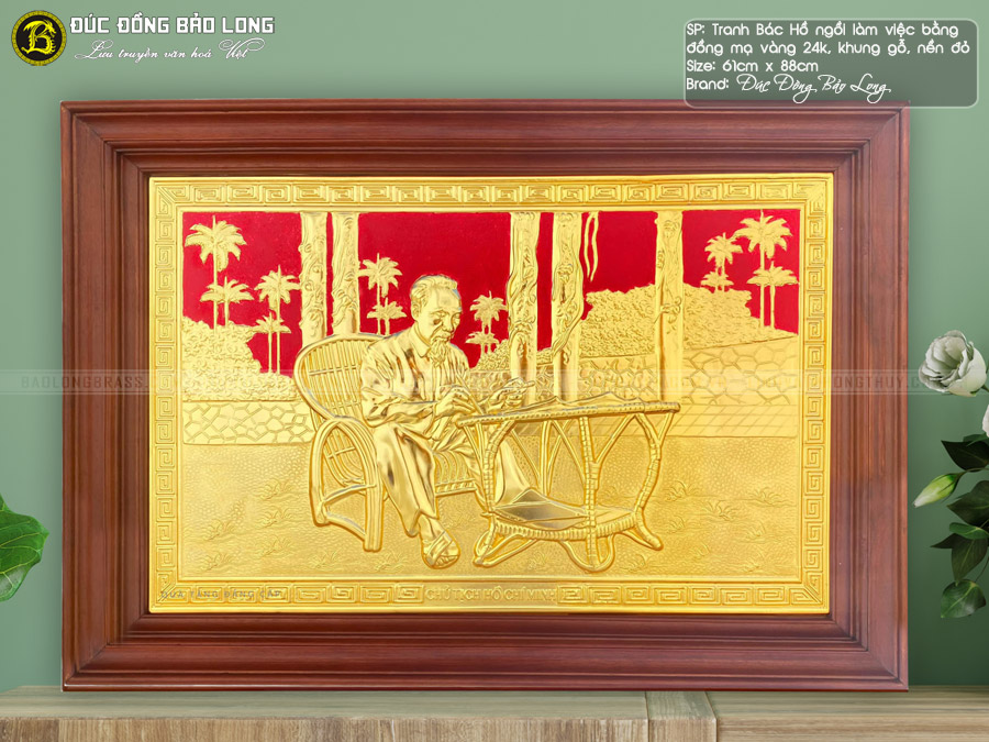 tranh Bác Hồ bằng đồng Mạ vàng 61cm x 88cm