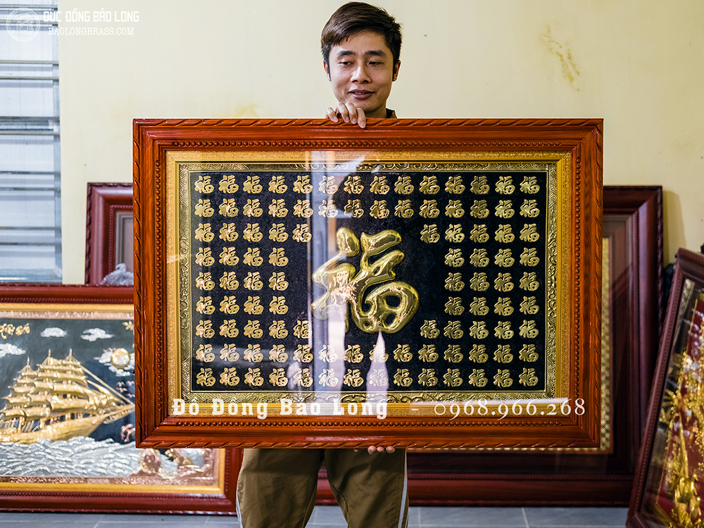 Tranh Bách Phúc bằng đồng dát vàng khổ 1m x 70cm