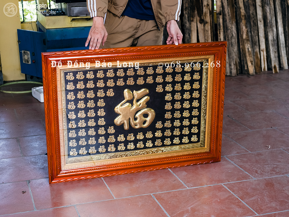 Tranh Bách Phúc bằng đồng dát vàng khổ 1m x 70cm