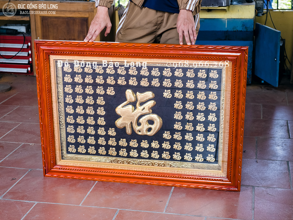 Tranh Bách Phúc bằng đồng dát vàng khổ 1m x 70cm