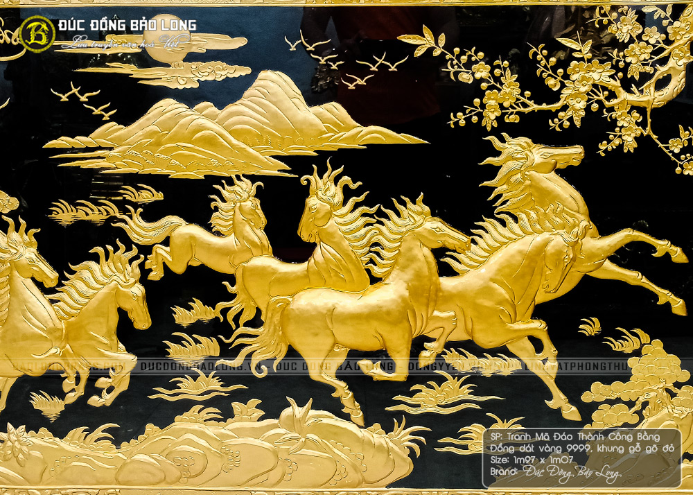  tranh Mã Đáo Thành Công dát vàng 1m97x1m07 khung gõ đỏ