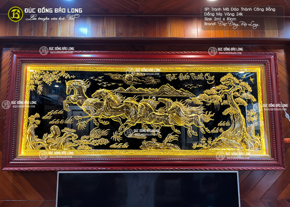 tranh Mã Đáo Thành Công 2m1 x 81cm Mạ vàng 24k