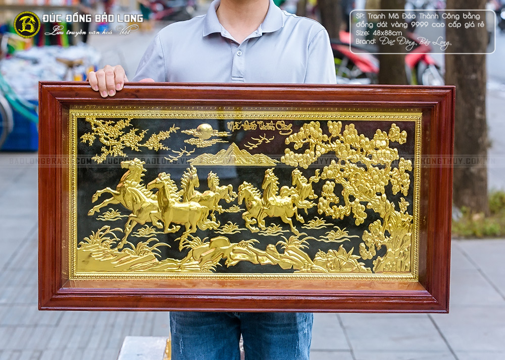 Tranh Mã đáo Thành Công Bằng Đồng Khổ 48cm x 88cm Dát Vàng 9999