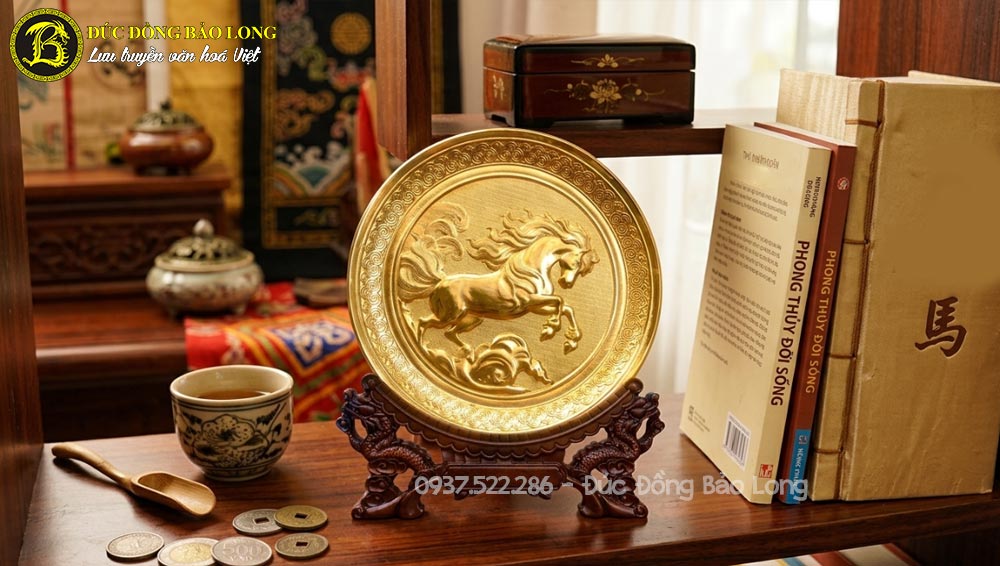 Quà Tặng Tranh Đĩa Mã Đáo Thành Công Bằng Đồng Mạ Vàng
