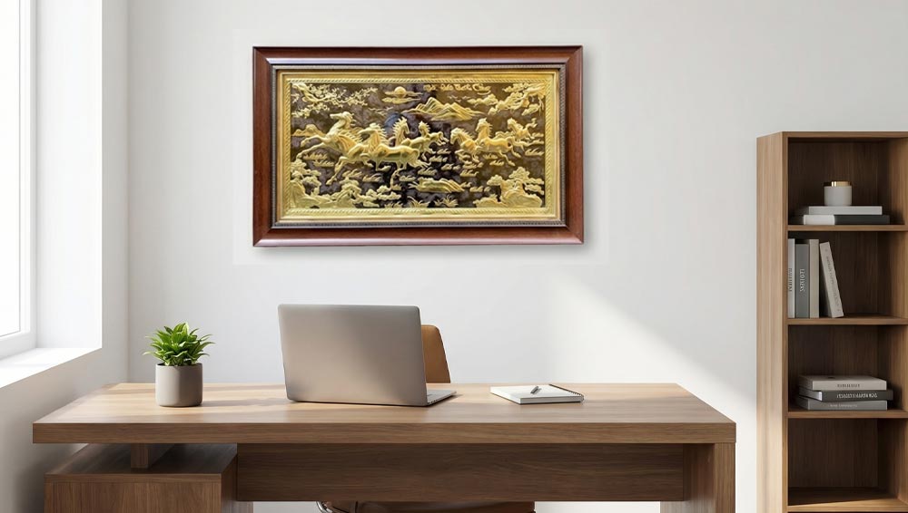 Tranh Mã Đáo Thành Công Bằng Đồng Khổ Nhỏ 40cm x 70cm (55cm x 95cm)
