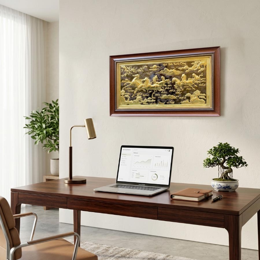 Tranh Mã Đáo Thành Công Bằng Đồng Khổ Nhỏ 40cm x 70cm (55cm x 95cm)