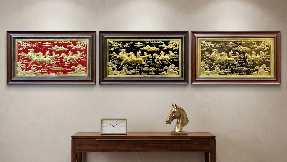 Tranh Mã Đáo Thành Công Bằng Đồng Khổ Nhỏ 40cm x 70cm (55cm x 95cm)