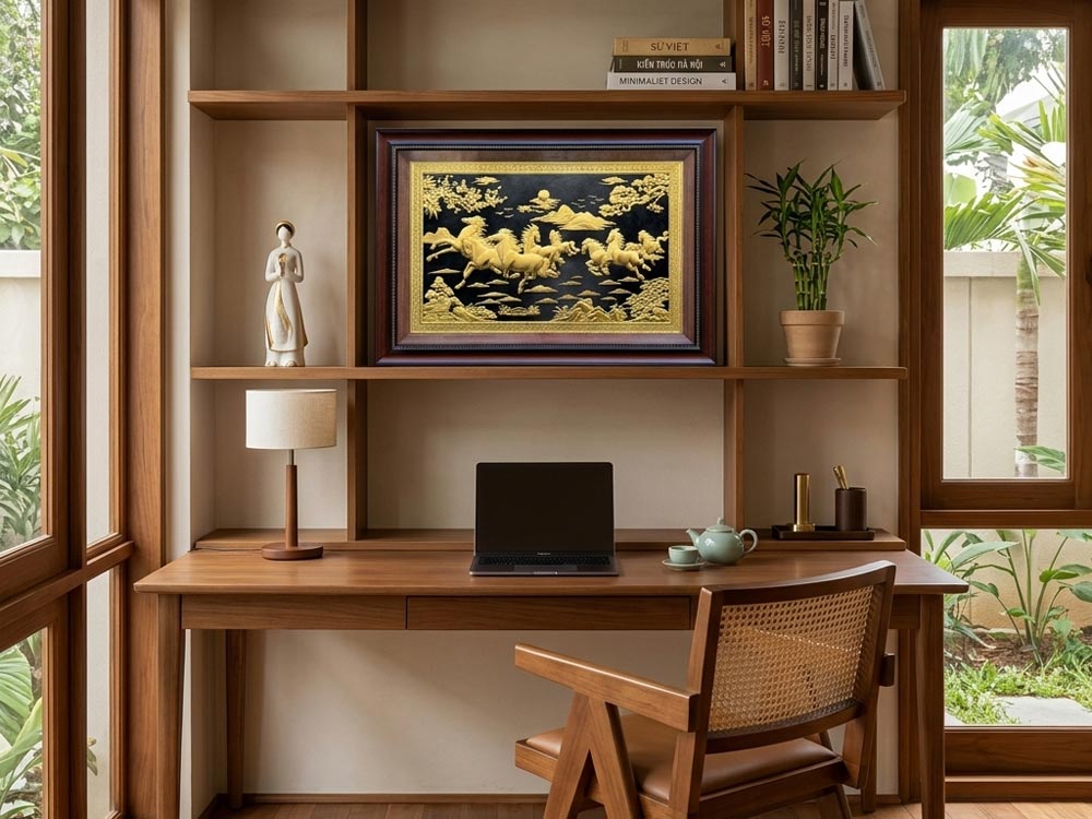 Tranh Mã Đáo Thành Công Bằng Đồng Dát Vàng Khổ 50cm x 70cm