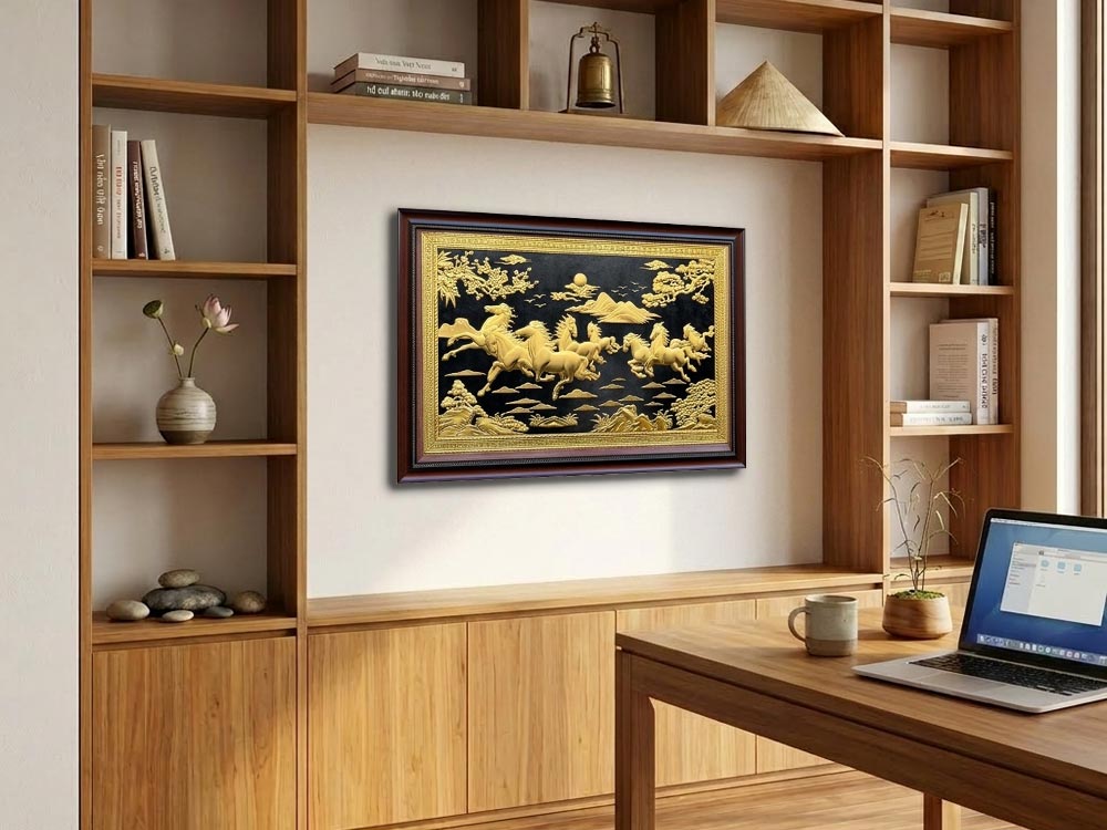 Tranh Mã Đáo Thành Công Bằng Đồng Dát Vàng Khổ 50cm x 70cm