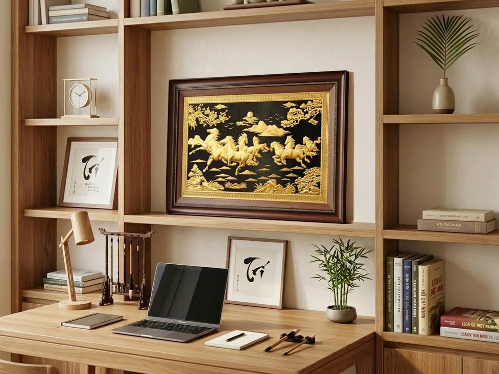 Tranh Mã Đáo Thành Công Bằng Đồng Dát Vàng Khổ 50cm x 70cm