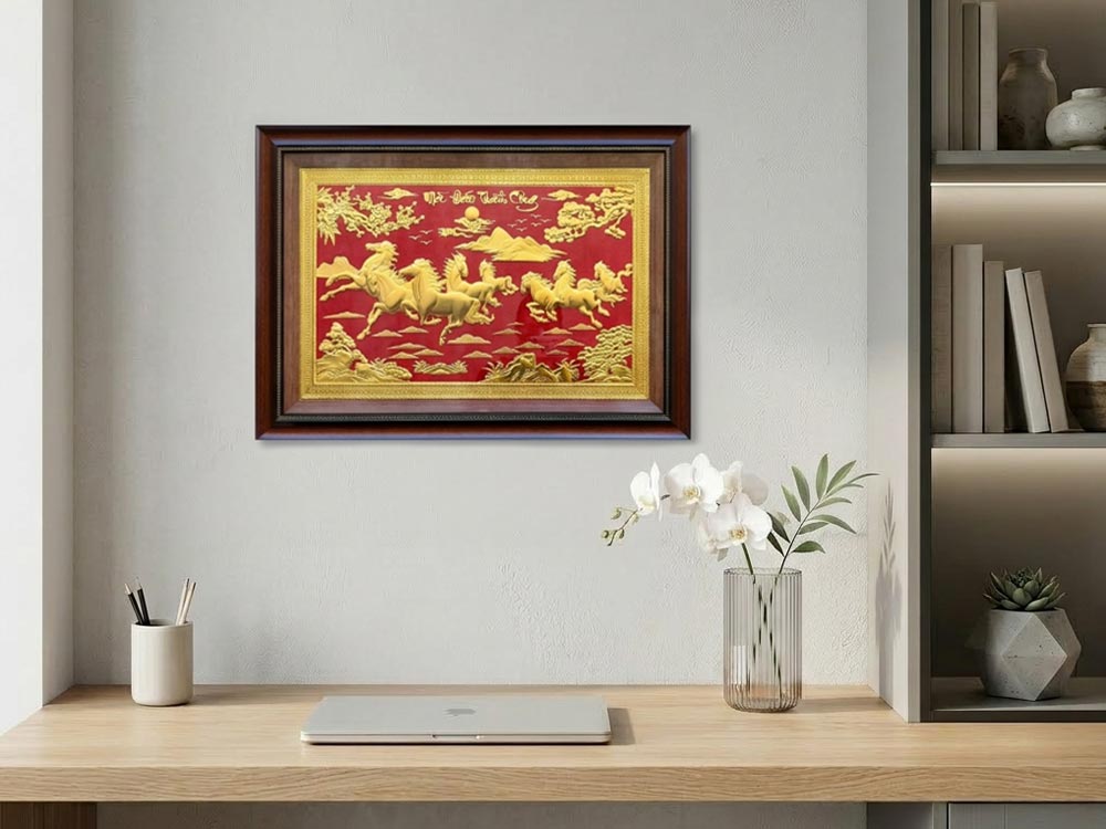 Tranh Mã Đáo Thành Công Bằng Đồng dát vàng khổ 50cm x 70cm
