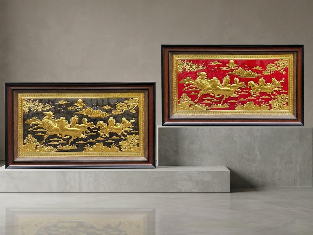 Tranh Mã Đáo Thành Công Bằng Đồng dát vàng khổ 40cm x70cm và 61cm x 1m07