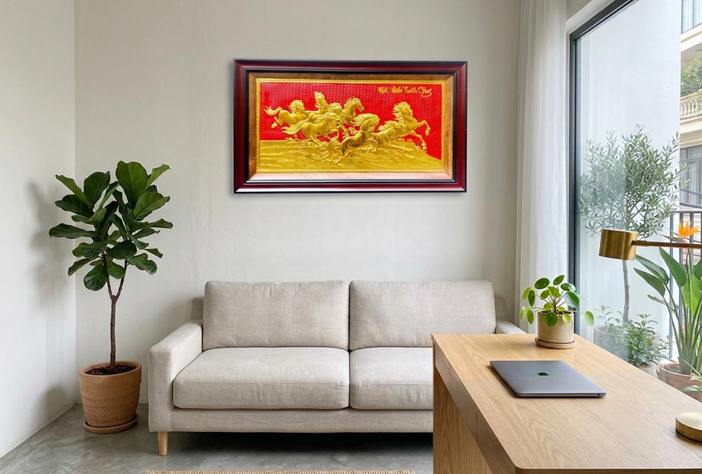 Tranh Mã Đáo Thành Công Bằng Đồng dát vàng khổ 50cm x 90cm