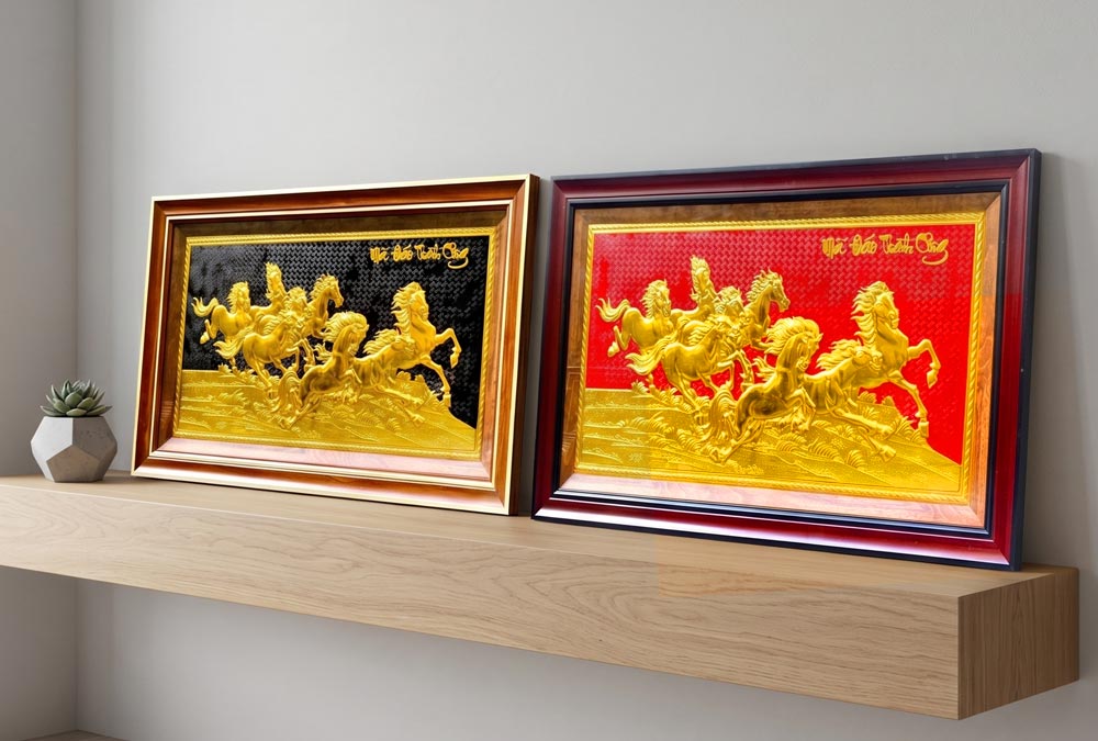 Tranh Mã Đáo Thành Công Bằng Đồng dát vàng khổ 50cm x 90cm