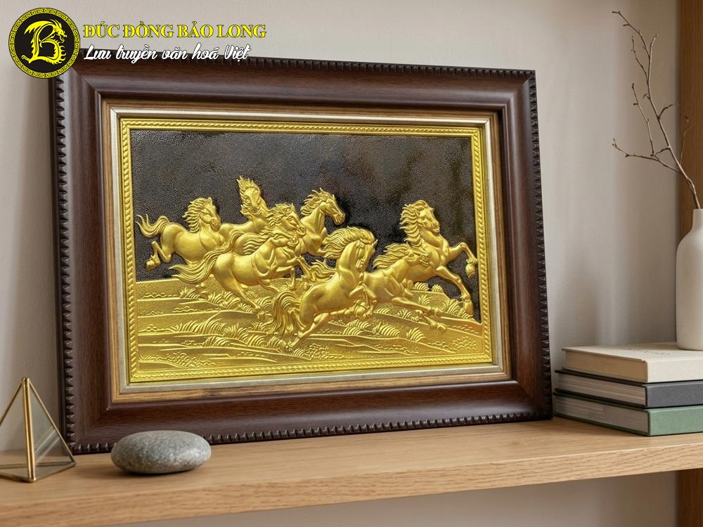 Tranh Mã Đáo Thành Công Bằng Đồng Dát Vàng Khổ 28cm x 38cm 